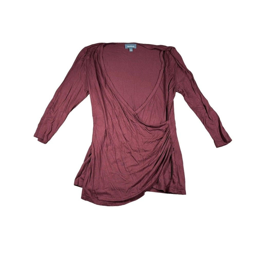 ModCloth Women Top Blouse Faux‎ Wrap Burgundy Career Workwear Shirt Large